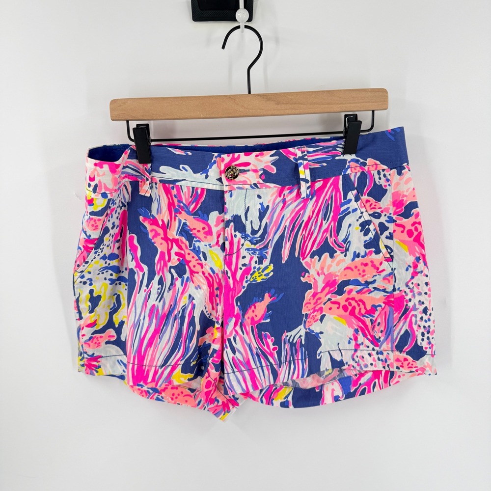 Lilly Pulitzer Callahan‎ Short Blue Pink Floral Print Size 10 Tropical Preppy